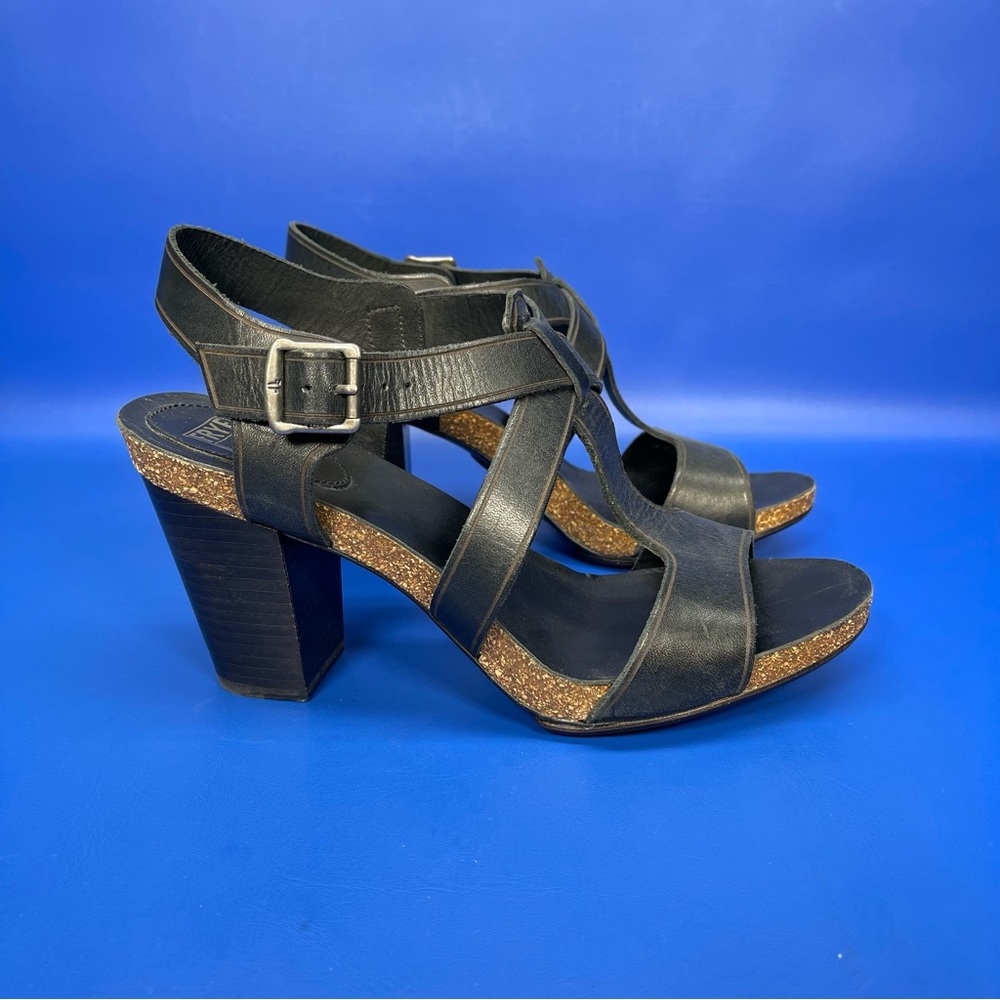 Frye 4” Heel Open Toe Leather Sandals Womens 10 Black